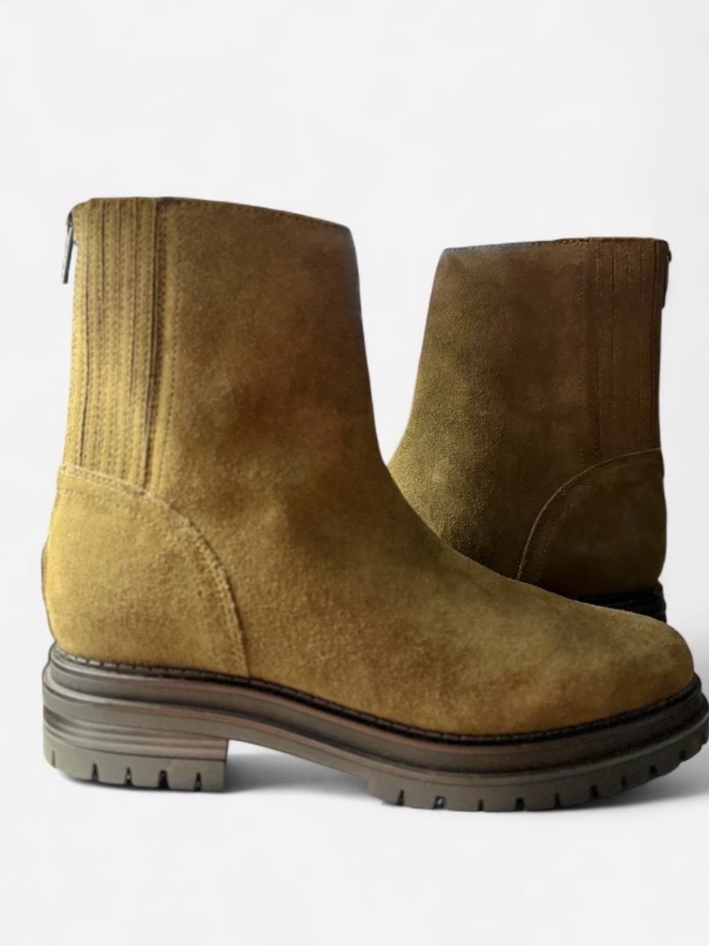 Calvin Klein Olive Green Suede Lug Sole Chelsea Booties
